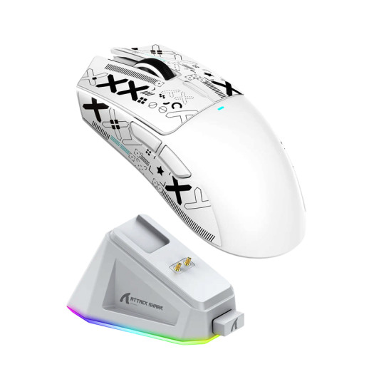 ATTACK SHARK X11 Lightweight Wireless Gaming Mouse with RGB Charging Dock,Tri-Mode-2.4G/USB-C Wired/BT,22K DPI,PAW3311 Optical Sensor,HUYU Switch, 5 programmable Buttons for PC/Mac(WHITE)